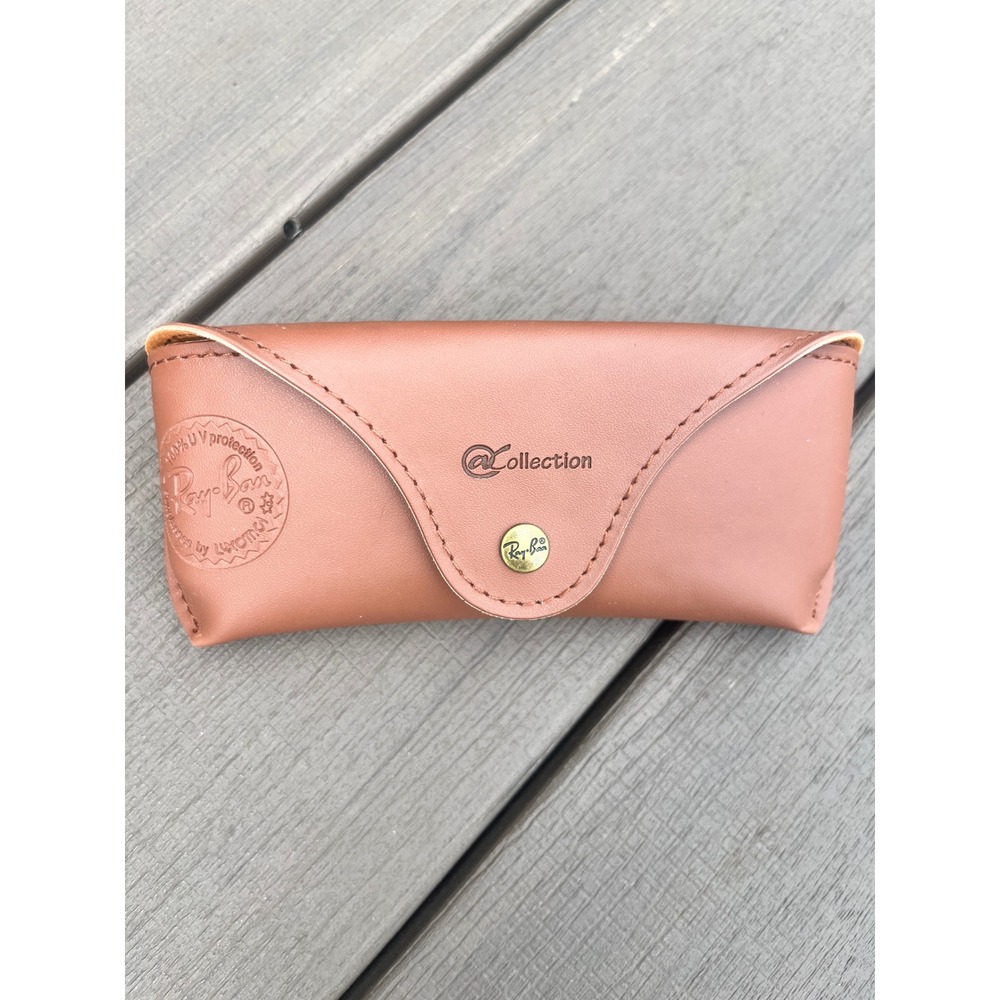 Ray-Ban @Collection Tan Leather Sunglasses Case Fold Over Snap Pouch Luxottica